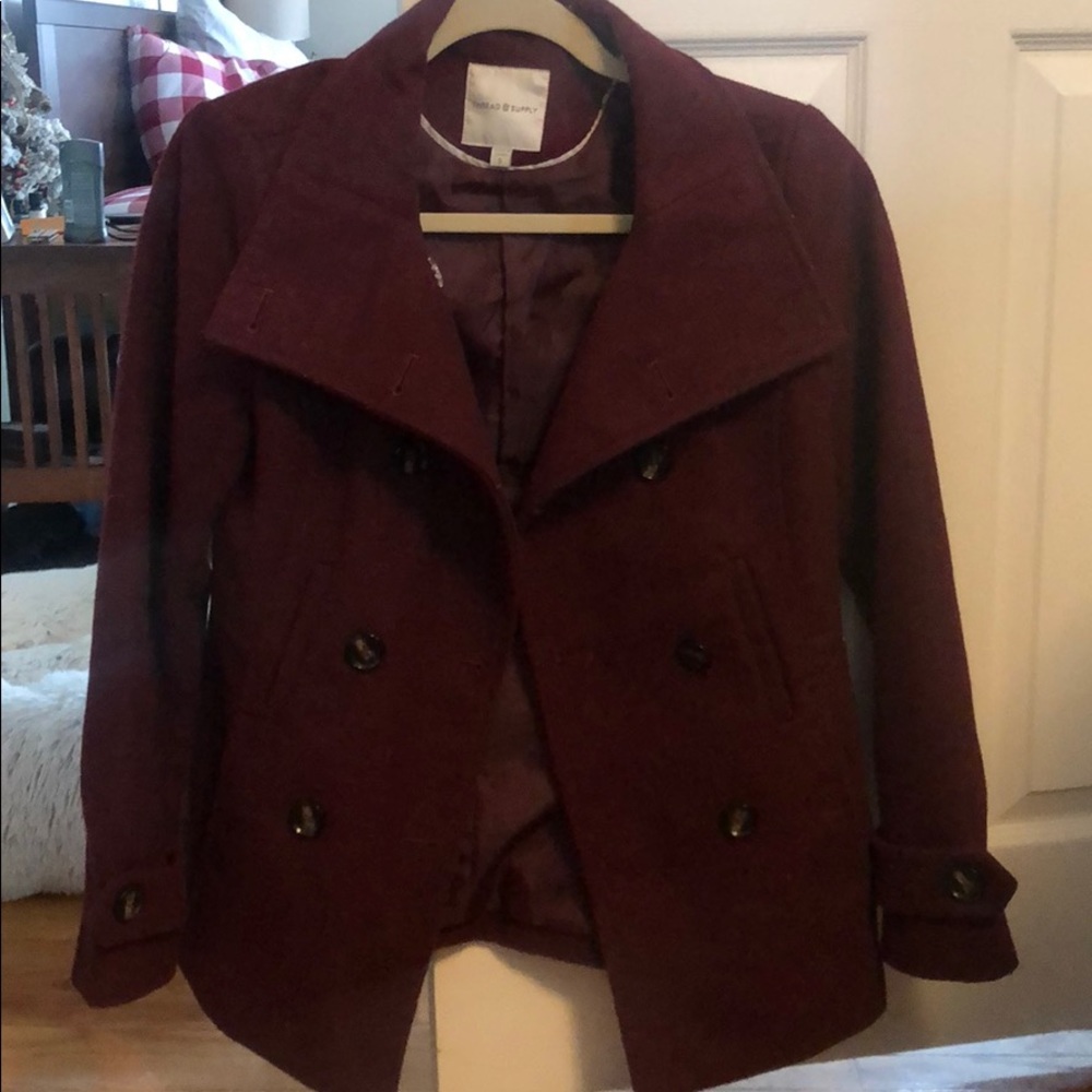 Thread and supply burgundy pea coat